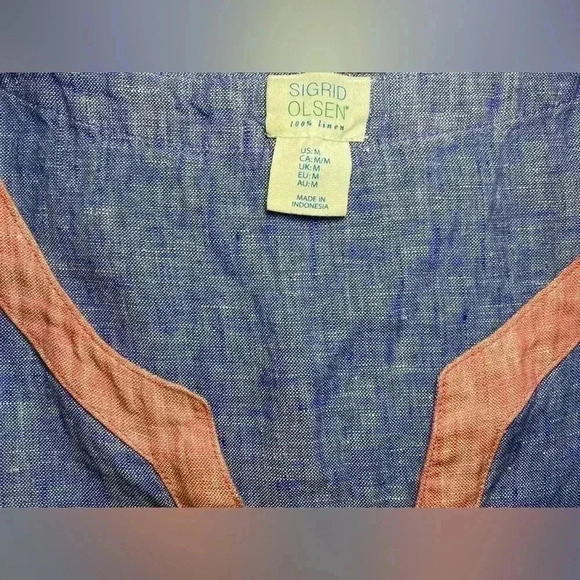 Sigrid Olsen Linen Shift Dress Womens medium Blue Pink Short Casual Sleeveless - Picture 9 of 10